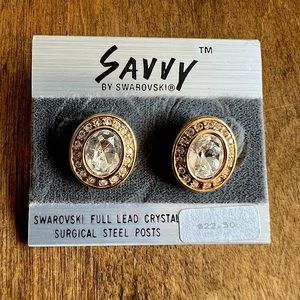 Vintage Swarovski Savvy Collection Gold Crystal Surgical Steel Post Earrings
